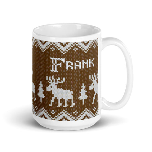 Scandinavian Moose Mug, Knitting Name Mug, Christmas Sweater Mug